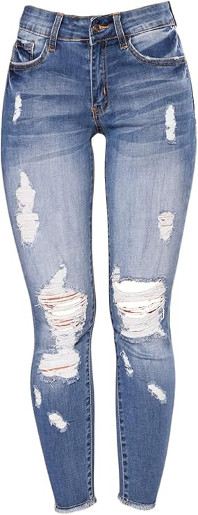 Andongnywell Women's Stretchy Ripped Hole Skinny Jeans Butt Lifting Distressed Denim Pants with P... | Amazon (US)