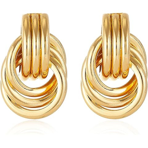 Trendy Gold Plated Knot Earrings for Women Chunky Statement Drop Dangle Earrings Lightweight Hypo... | Amazon (US)