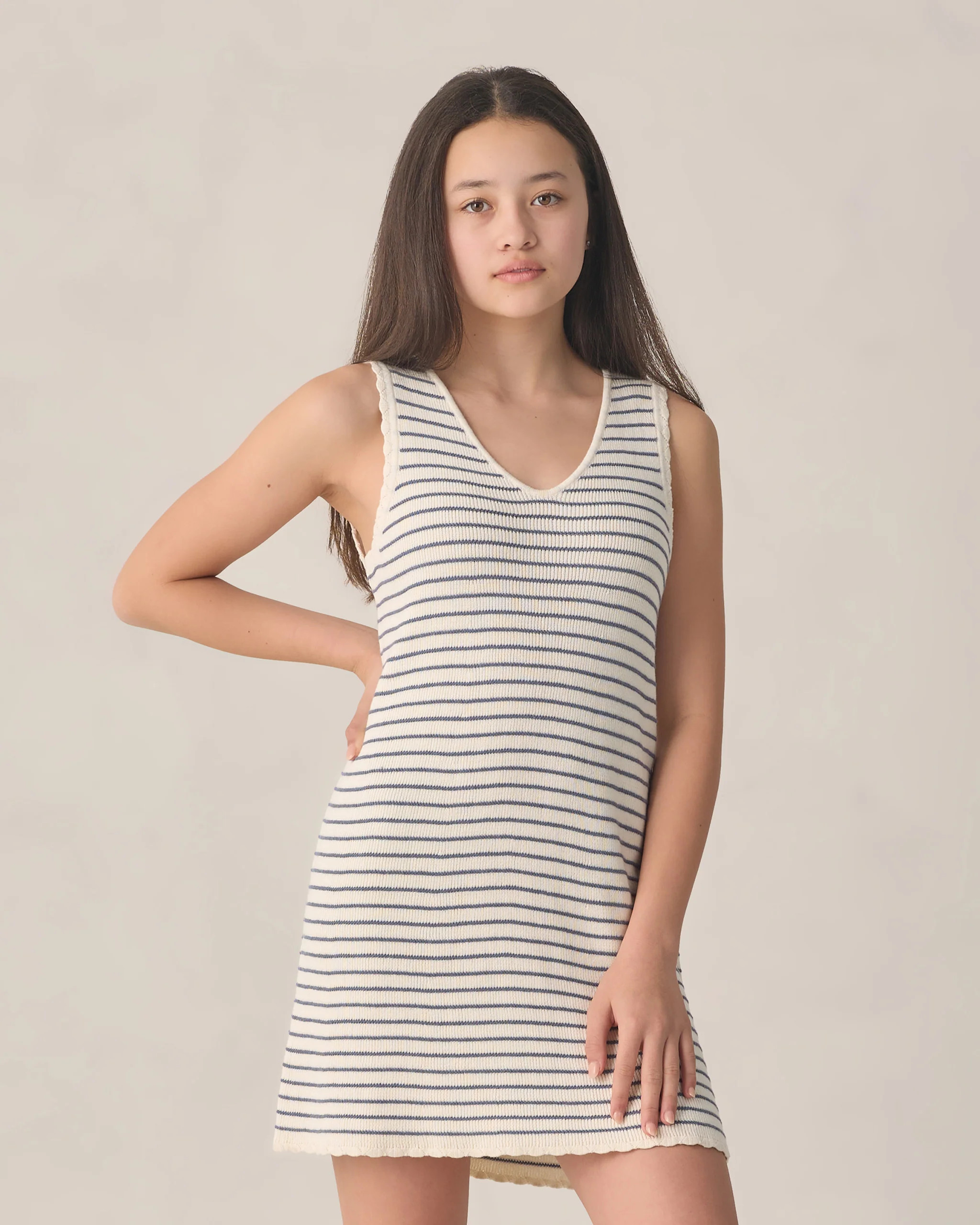 Teen Crochet Tank Mini Dress Marine Stripe | Rylee + Cru
