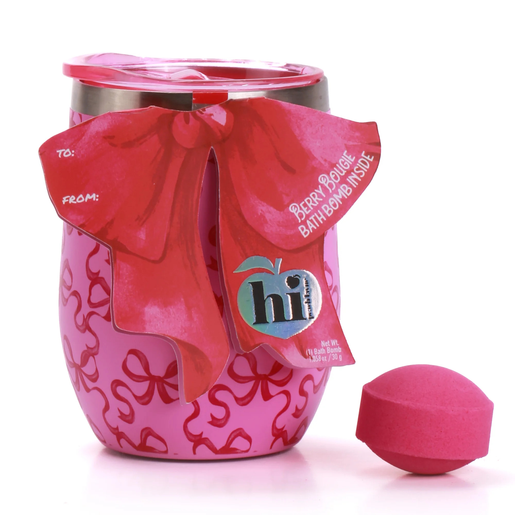 Hi Peach Layne 11.5 oz Red Pink Wine Tumbler with 30g Berry Bougie Bath Bomb | Walmart (US)