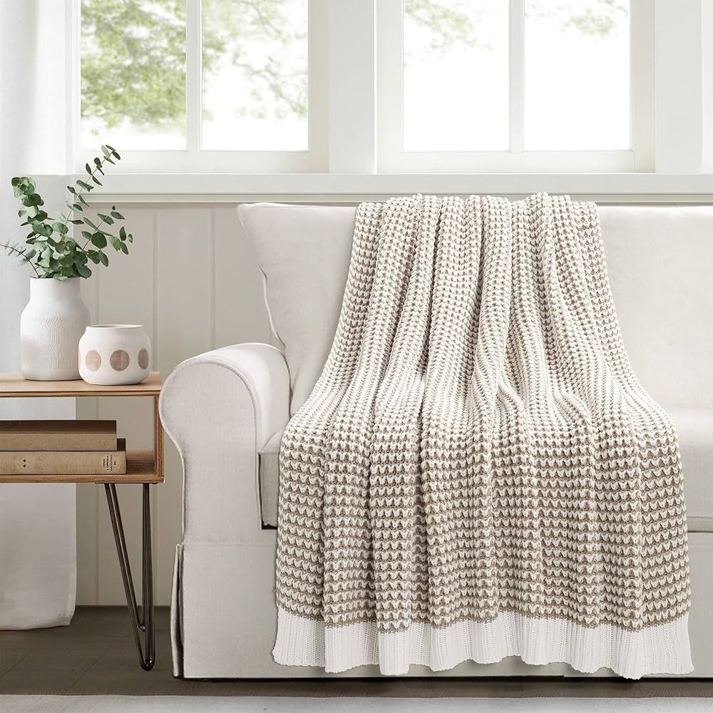 Lush Decor Chic and Soft Knitted Throw Blanket, 60" x 50", Neutral | Amazon (US)