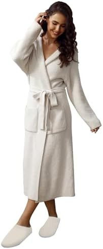 MH MYLUNE HOME Ultra Soft Robe With Pockets, Spa Bathrobe Loungewear Calf-Length, Plush Fuzzy Flu... | Amazon (US)