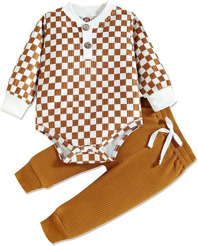 Newborn Infant Baby Boy Girl Outfit Unisex Fall Winter Clothes Long Sleeve Romper Top Pants Set 2 Pi | Amazon (US)