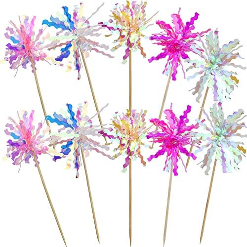 10 Pcs Happy Birthday Cake Toppers Foil Firework Cupcake Toppers Sparkle Tinsel Drink Stirrers Fl... | Amazon (US)