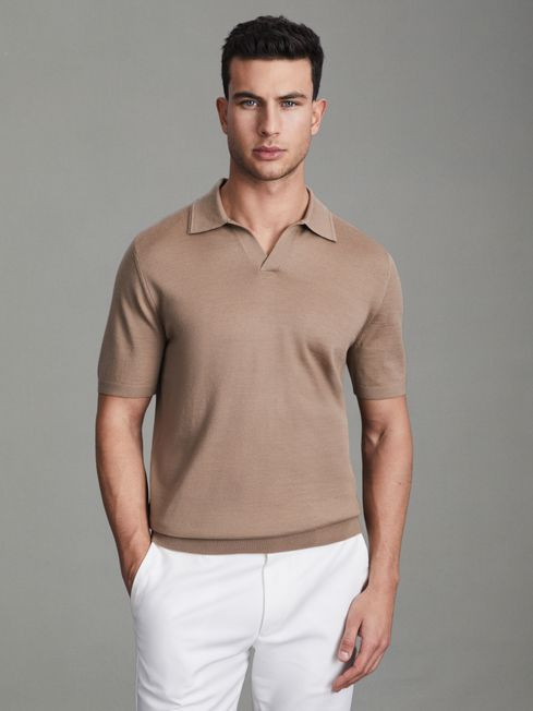 Merino Wool Open Collar Polo Shirt | Reiss US