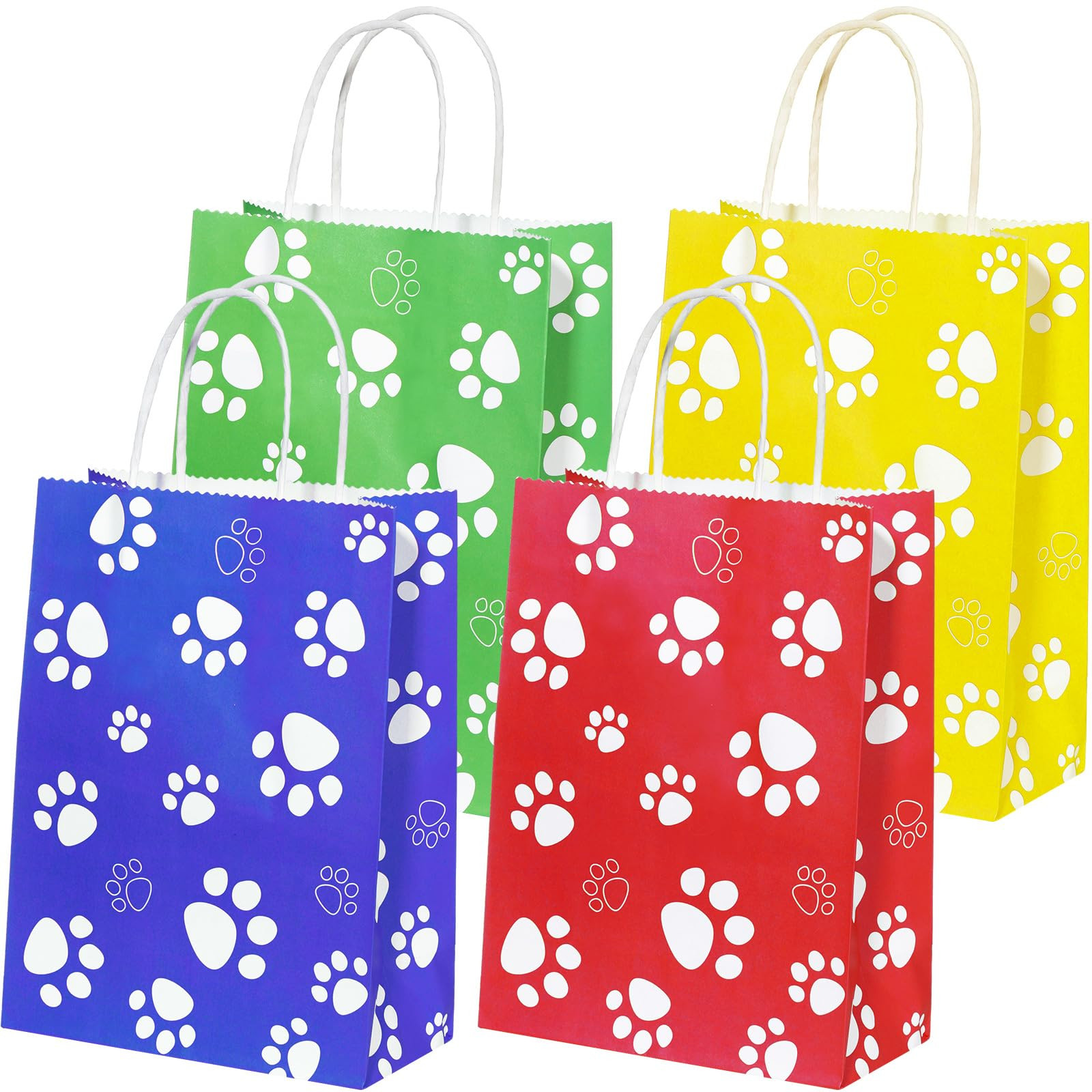 Capoda 24 Pcs Dog Print Bags with Handle 8.7 x 6.3 x 3.2 Inch Paw Party Paper Bags Red Green Yell... | Amazon (US)