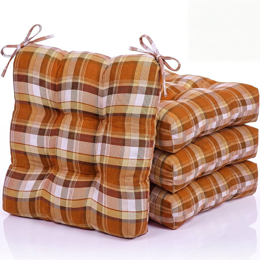 Geetery 4 Pcs Outdoor Plaid Chair Cushions with Ties for Dining Chairs Scottish Plaid Decorative ... | Amazon (US)