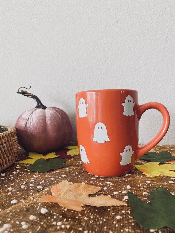 Cute Ghosts Coffee Mug Orange Coffee Cup Minimalist - Etsy | Etsy (US)
