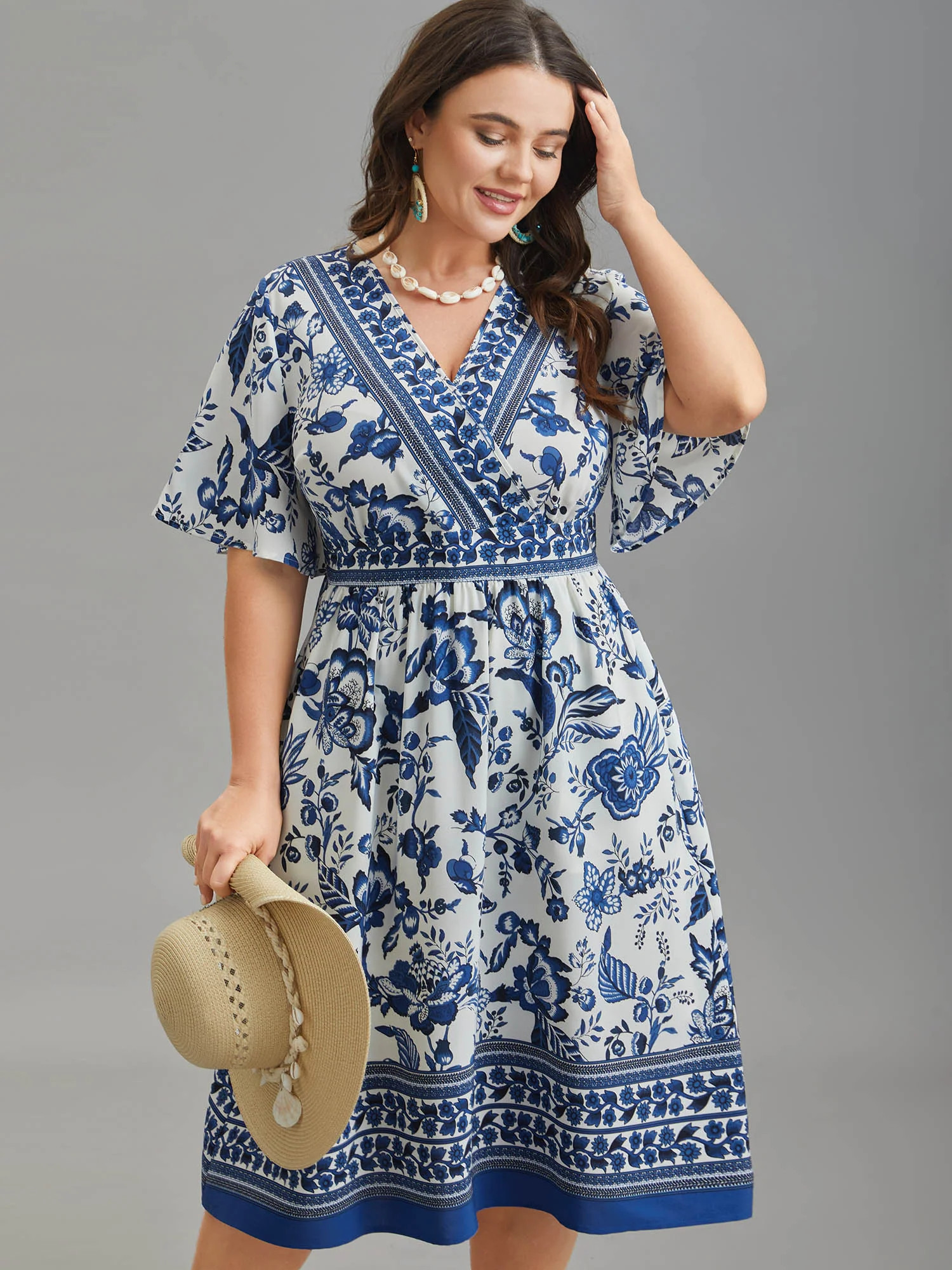 Floral Print Wrap-Neck Pocket Midi Dress | Bloomchic