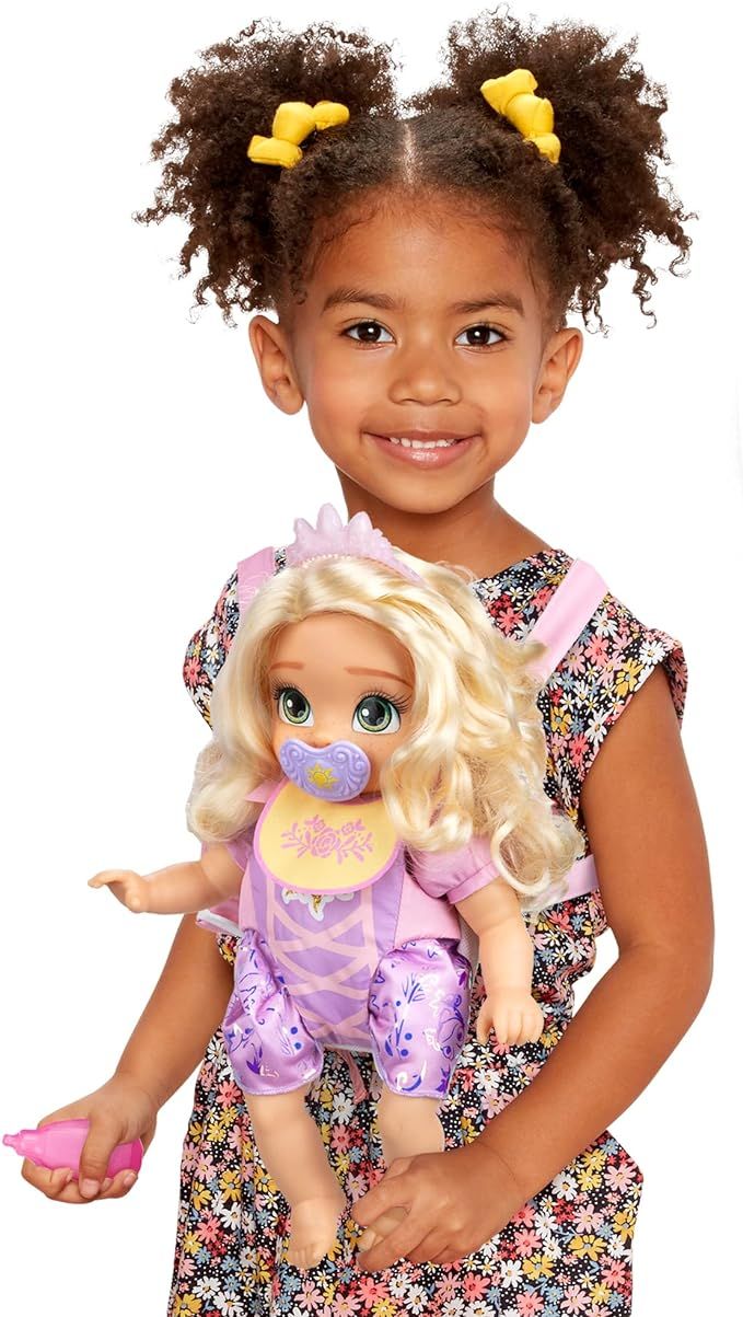 Disney Princess Rapunzel Baby Doll Deluxe with Tiara, Carrier, Plush Friend, Pacifier, Bib & Baby... | Amazon (US)