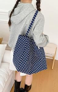 Polka Dot Canvas Tote Bag for Women Large Beach Shoulder Bag Magnetic Snap Underarm Bag for Commu... | Amazon (US)