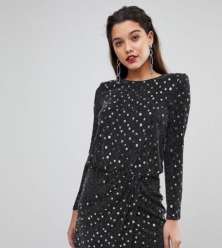 Flounce London sequin mini dress with shoulder pads in black and silver - Multi | ASOS US