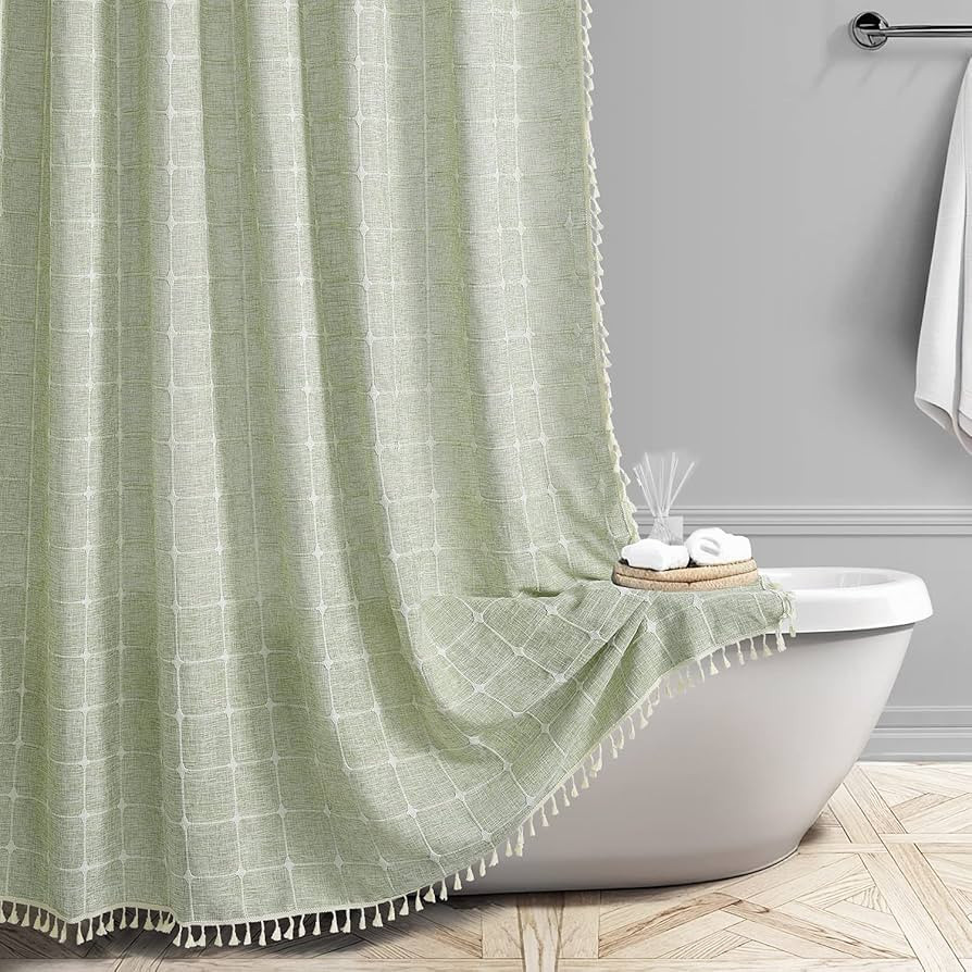 Awellife Sage Green Boho Farmhouse Shower Curtain - Premium Quality Heavy Duty Linen Cute Modern ... | Amazon (US)