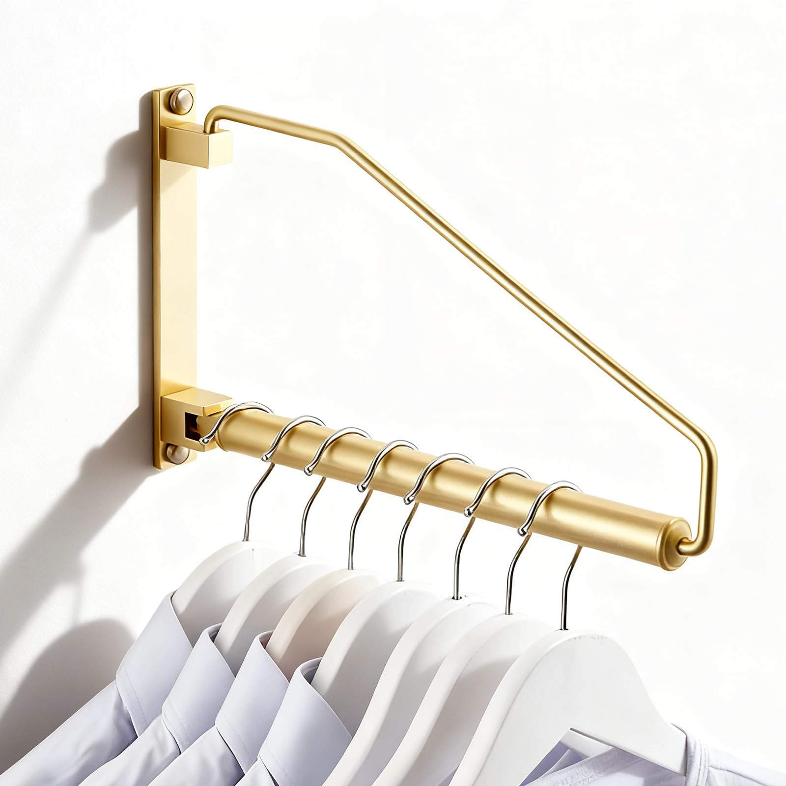 NEWRAIN Folding Wall Mounted Clothes Hanger Rack Clothes Hook Solid Brass with Swing Arm Holder C... | Amazon (US)