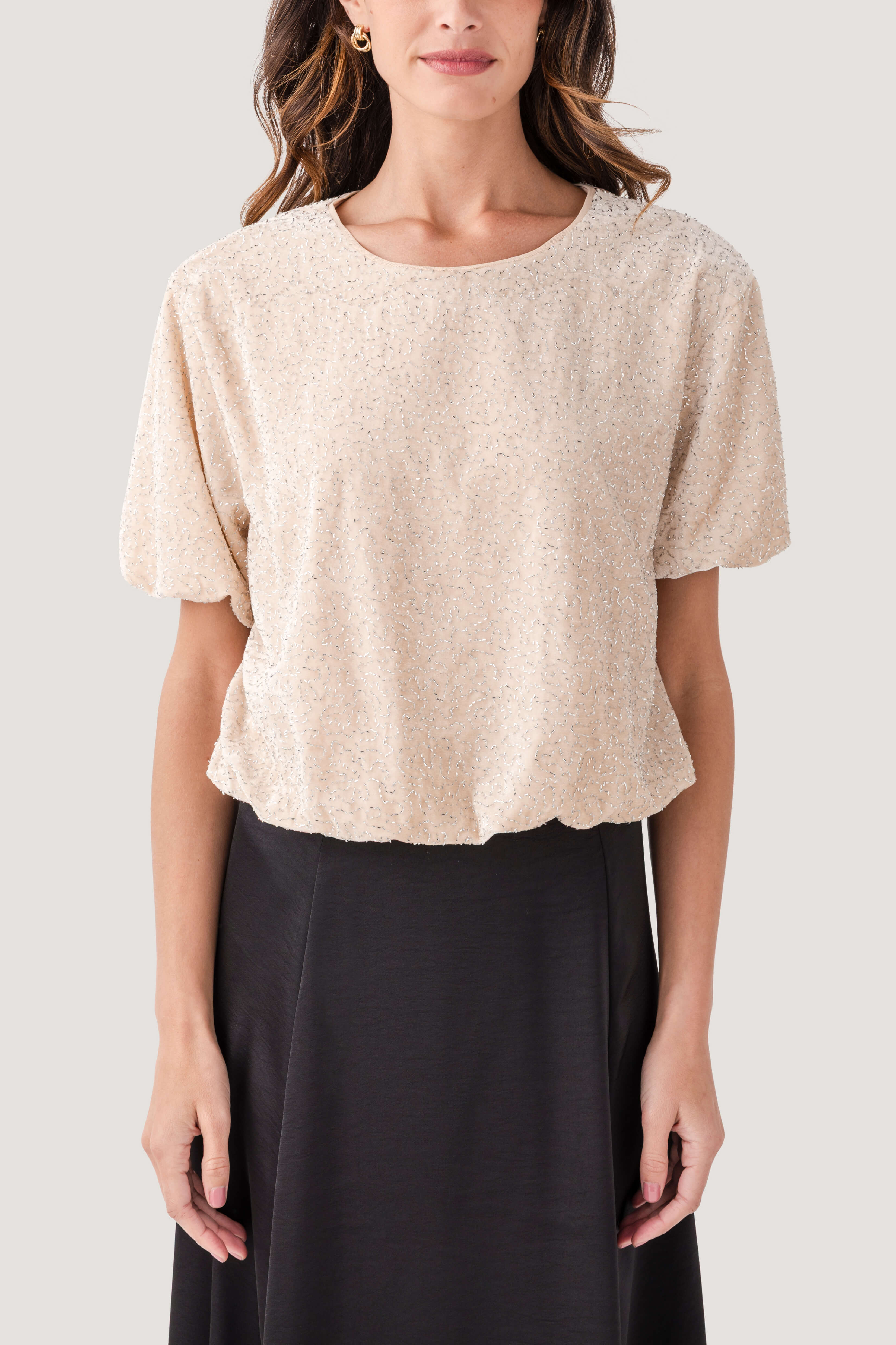 By Together Beccare Sequin Bubble Hem Top | Social Threads