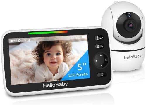 HelloBaby No WiFi Baby Monitor 5" Screen 30-Hour Battery Pan-Tilt-Zoom Video Upgrade with Camera ... | Amazon (US)
