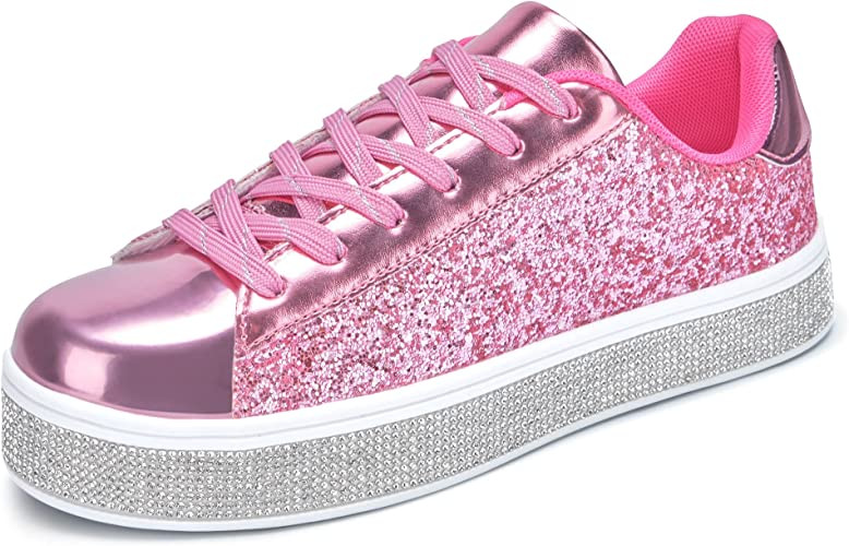 UUBARIS Women's Glitter Tennis Sneakers Neon Dressy Sparkly Sneakers Rhinestone Bling Wedding Bri... | Amazon (US)