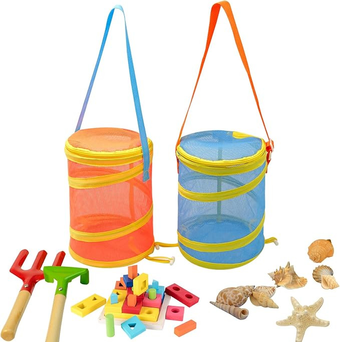 2Pcs Foldable Toy Storage Bag, Large Capacity Sea Shell Bags for Beach (10.5L/2.77Gallon), Portab... | Amazon (US)