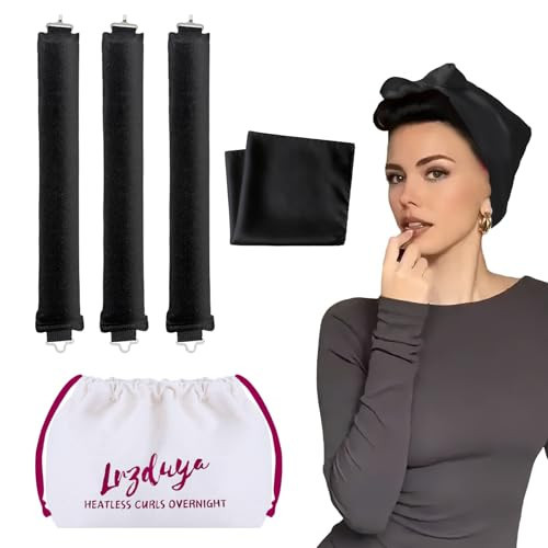 Overnight Curls Blowout Rods Heatless Hair Curler Hair Curlers To Sleep In Heatless Curls Overnight Rods Heatless Curling Rods With Luxury Cloth Bag Scarf For All Hair Types (Black, 3Rods) | Amazon (US)