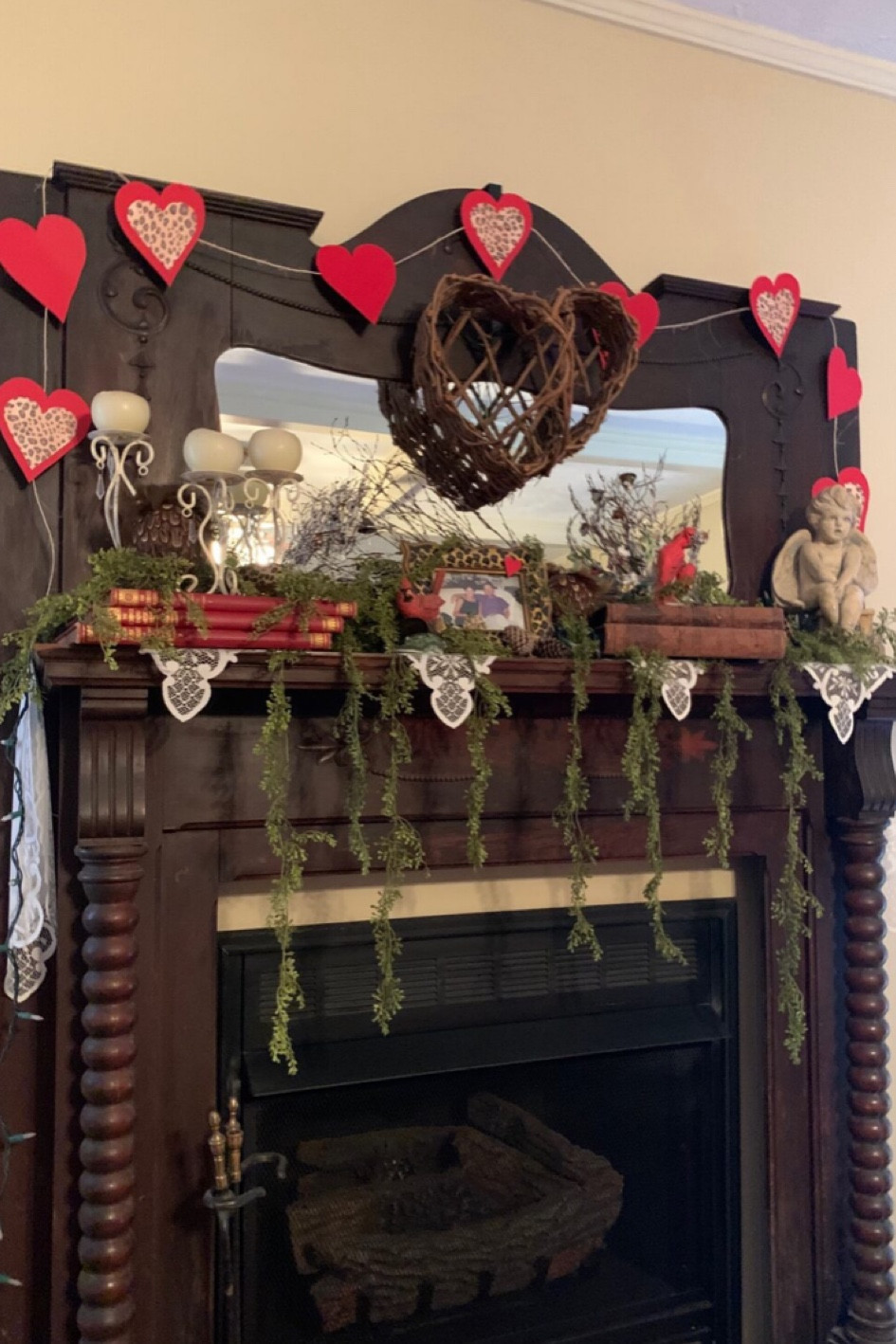 Decorate a mantel or shelf for Valentine’s Day❤️💕💘
This decor starts with a lace runner, greeenery and then layers sweet cherubs, books, picture frames, and red birds❤️
I made the Valentine banner, but am linking some purchased options for you.
Follow me for more Decorating Inspiration❤️
#ltkit
#ltkvalentinesday
#ltkvalentinesdaydecor

#LTKSeasonal #LTKfindsunder50 #LTKhome
