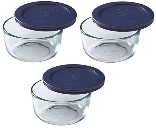 Pyrex 7200 2-Cup Glass Bowl & 7200-PC Dark Blue Lid (3-Pack) - Made in USA | Amazon (US)