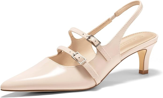 Coutgo Womens Slingback Kitten Heels Mary Jane Pumps Closed Pointed Toe Buckle Strap Wedding Dres... | Amazon (US)