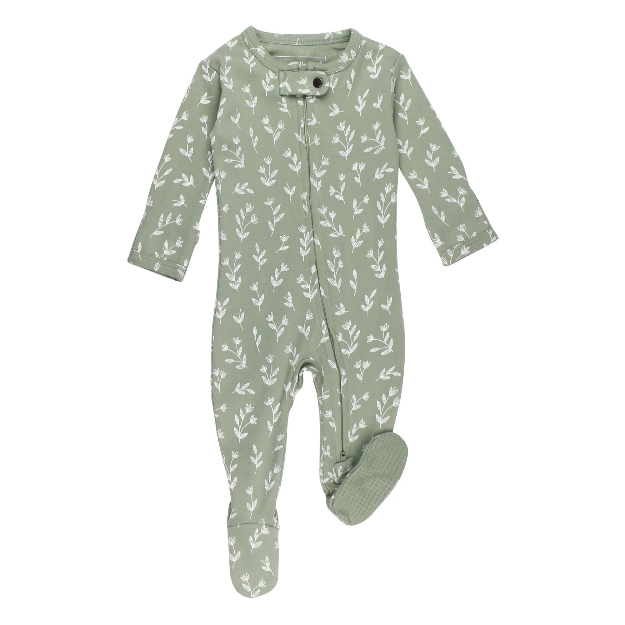 Organic 2-Way Zipper Footie in Seafoam Bloom | L'ovedbaby