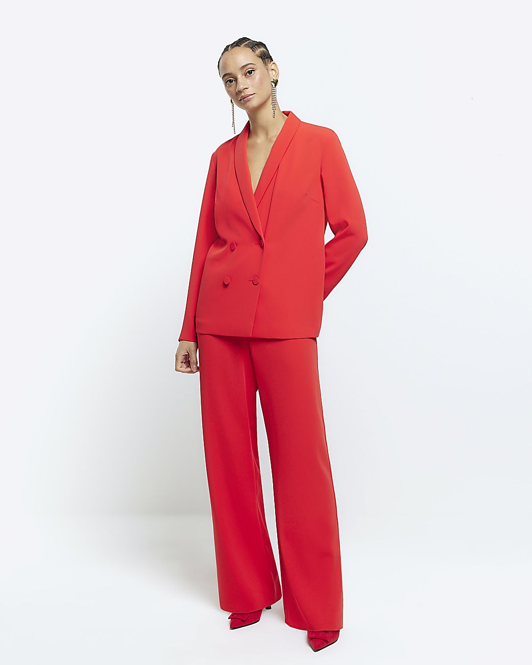 Red elasticated wide leg trousers | River Island (UK & IE)