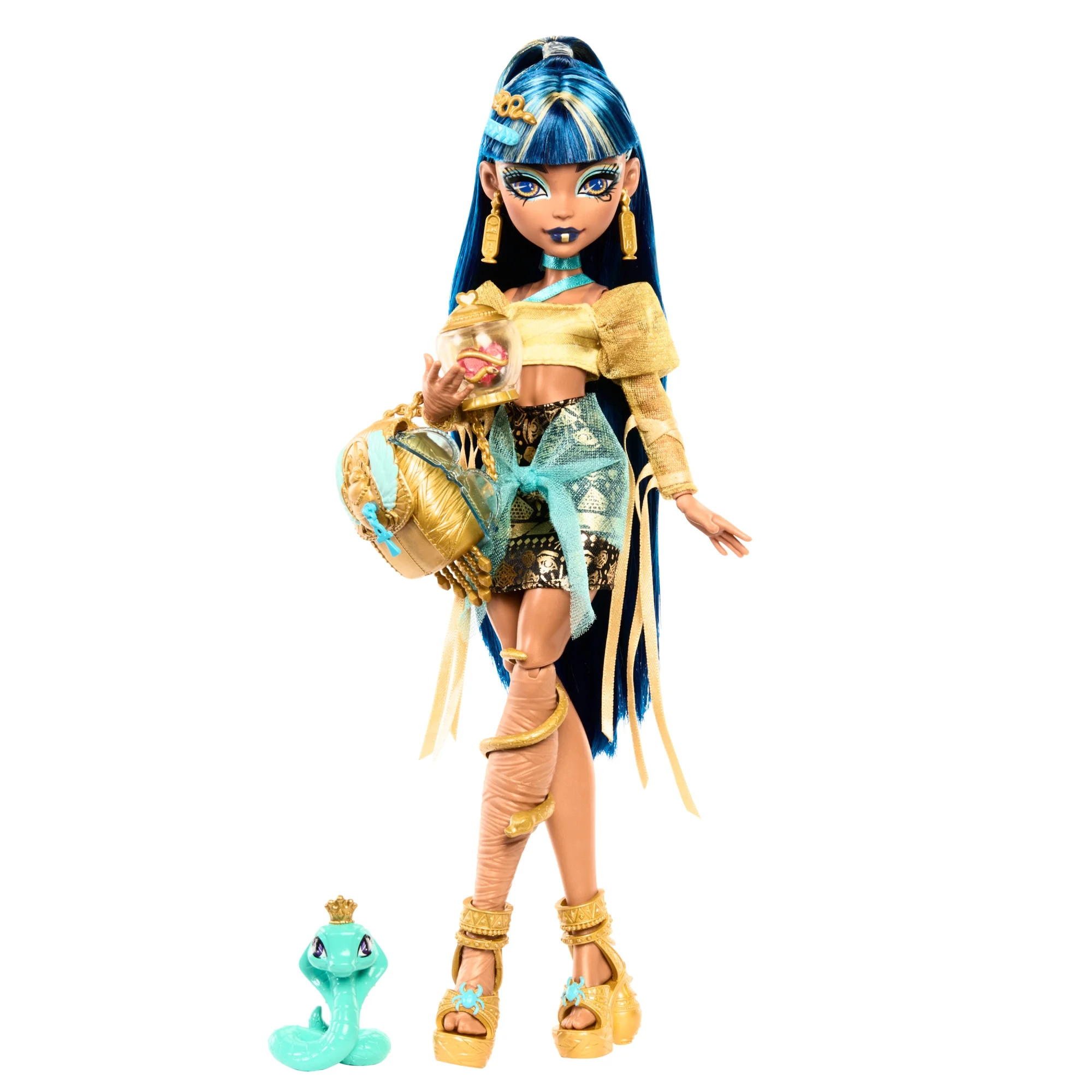 Monster High Cleo De Nile Fashion Doll in Golden Shirt with Pet Hissette and Accessories | Walmart (US)