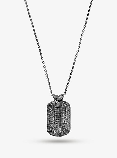 Black Rhodium-Plated Sterling Silver Pavé Dog Tag Necklace | Michael Kors US