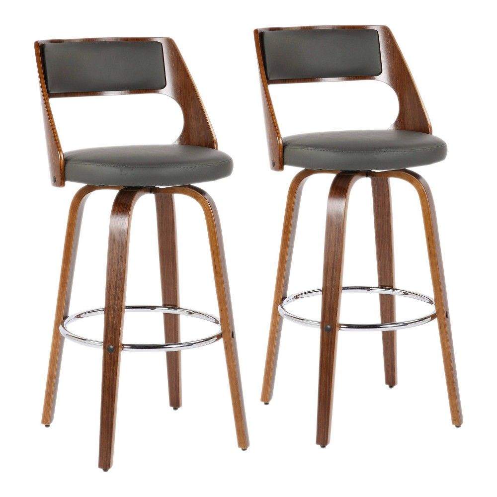 Set of 2 Cecina Mid-Century Modern Barstools with Swivel Faux Leather Gray - LumiSource | Target