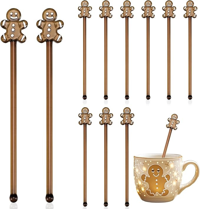 12 Pcs Christmas Glass Drink Stirrers 7 Inch Xmas Stir Sticks Reusable 3D Coffee and Cocktail Sti... | Amazon (US)