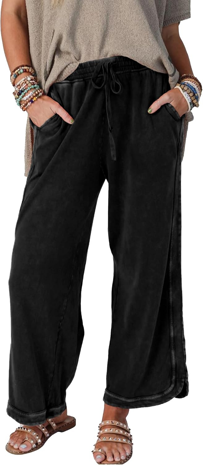 Women's Casual Wide Leg Pants High Waist Drawstring Sweatpants Baggy Athletic Trousers with Pockets | Amazon (US)