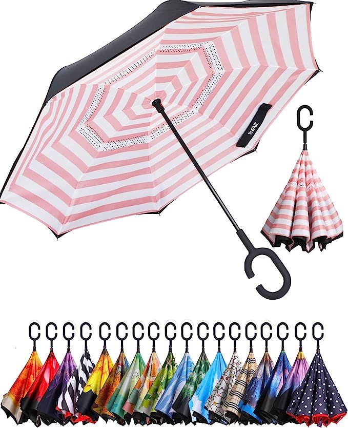BAGAIL Double Layer Inverted Umbrella Reverse Folding Umbrellas Windproof UV Protection Big Strai... | Amazon (US)