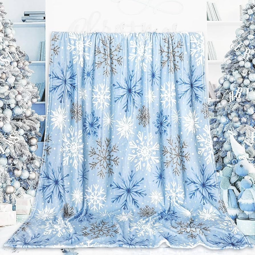 Christmas Snowflake Fuzzy Blanket Blue White Winter Snowflake Throw Blanket Watercolor Soft Cozy ... | Amazon (US)