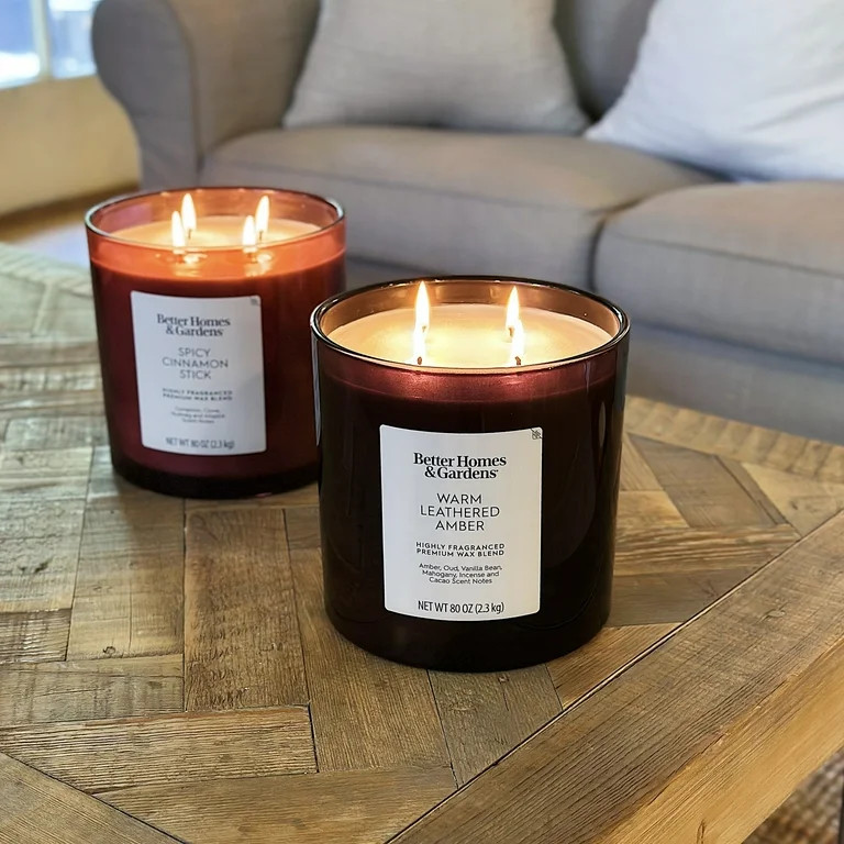 Better Homes & Gardens Warm Leathered Amber Scented 4-Wick 80oz (2.26 kg) Large Oversized Jar Can... | Walmart (US)