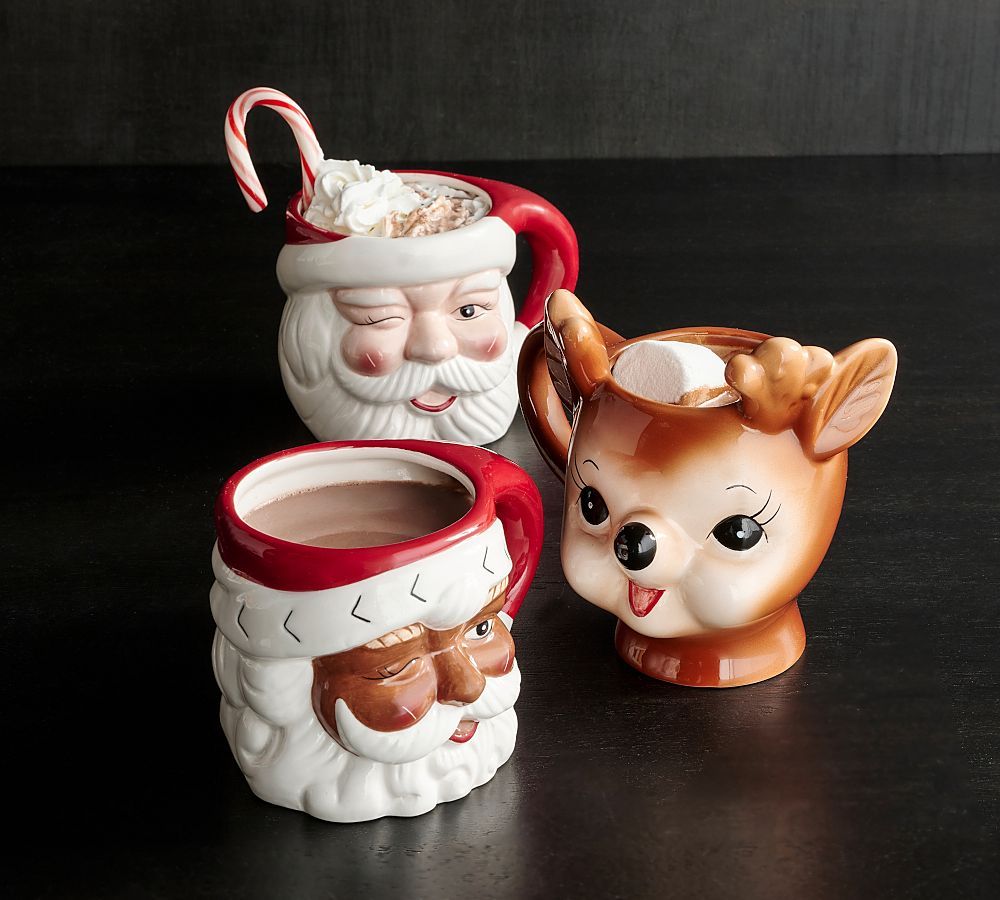 Cheeky Reindeer Shaped Handcrafted Ceramic Mugs | Pottery Barn (US)