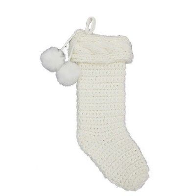 Hand Knit Christmas Stocking with Faux Fur Pompoms Ivory - Wondershop™ | Target