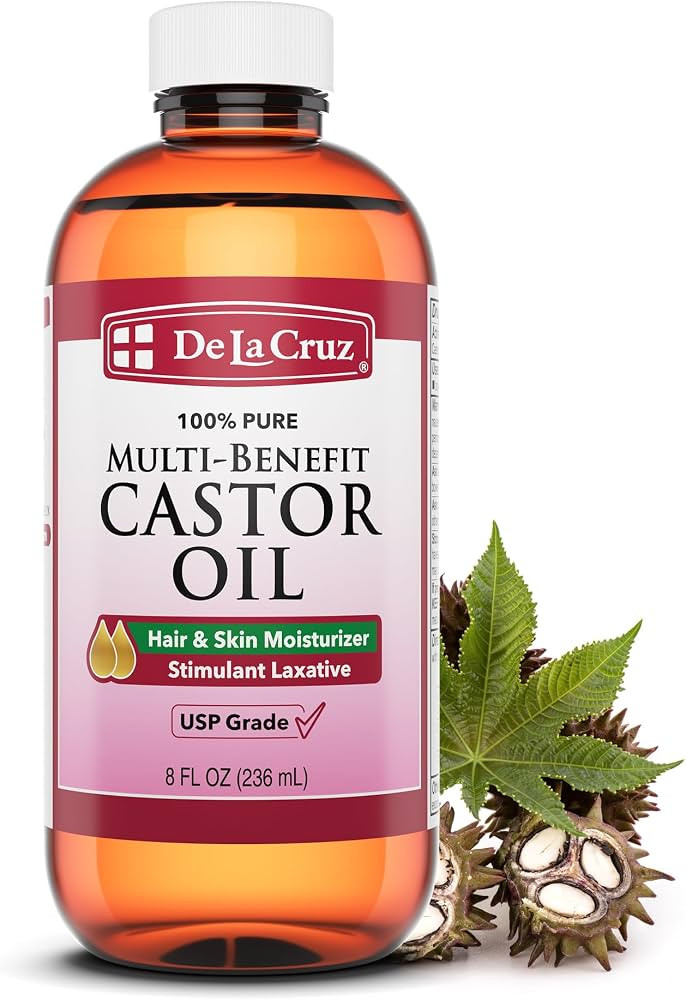 De La Cruz Castor Oil - 100% Pure Castor Oil for Hair, Skin, Eyelashes, and Eyebrows - USP Grade,... | Amazon (US)