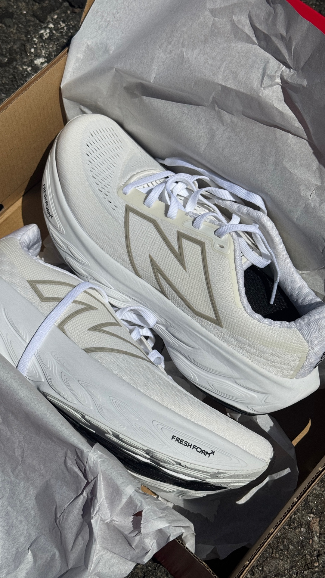 new balance fresh foam 1080 in white with light gold metallic and sea salt 