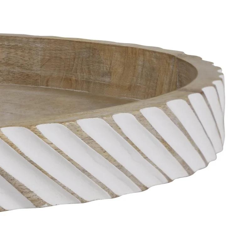 My Texas House 16" Natural White Diagonal Round Wood Decorative Tray, 4 Count | Walmart (US)
