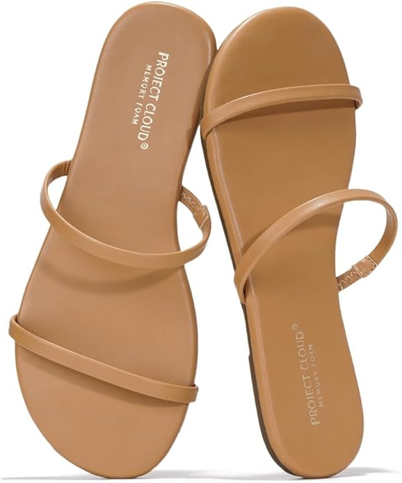 Project Cloud Summer Sandals for Women 2025 - Memory Foam Insole and Vegan Leather Beach Flip Flo... | Amazon (US)