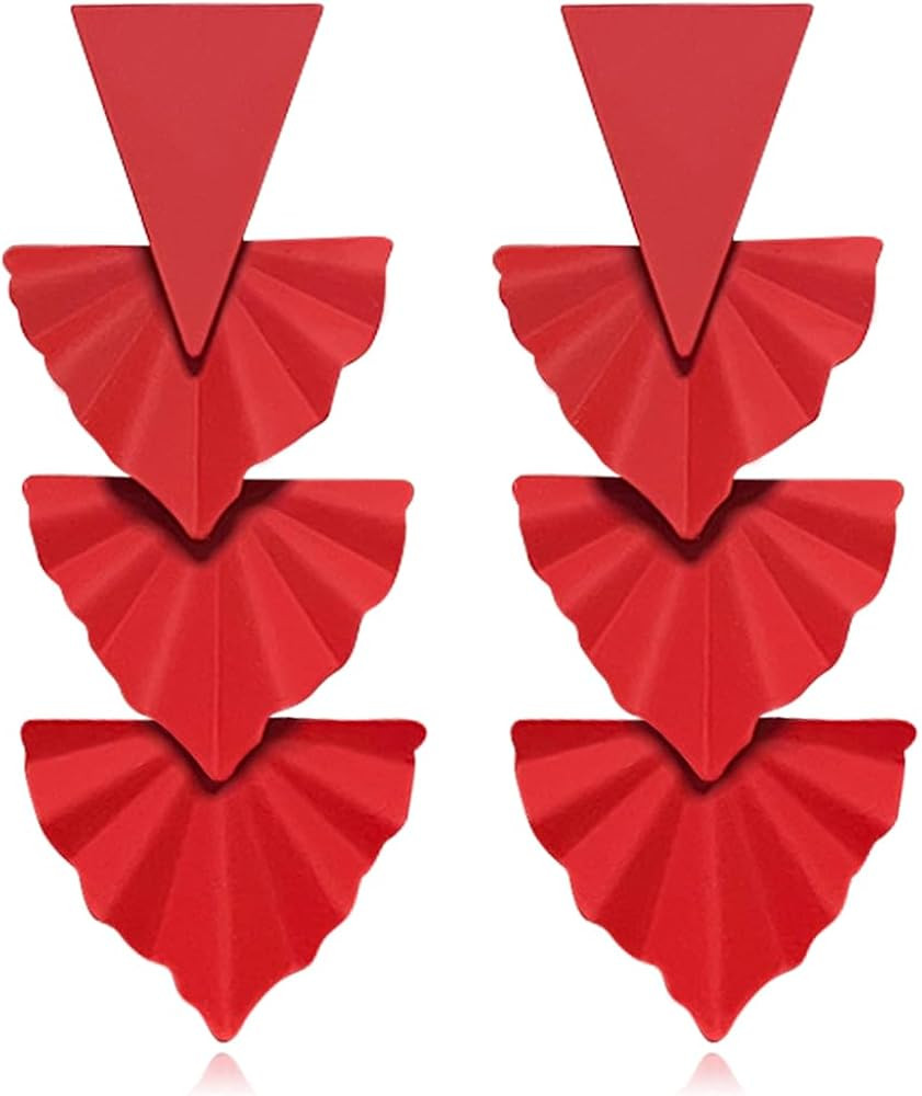 Vintage Fashion Simple Triangle Leaf Earrings Personalized Geometric Fan Alloy Multi layered Earr... | Amazon (US)