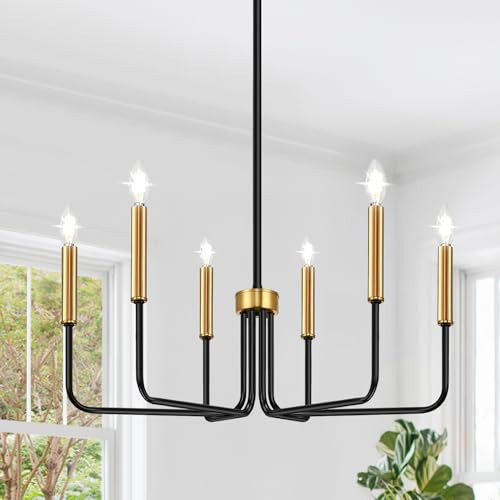 Black and Gold Chandelier, 6-Light Farmhouse Chandelier for Dining Room Lighting Fixtures Hanging, Dining Light Fixtures Industrial Modern Light Fixture for Bedroom, Foyer, Living Room and Entryway | Amazon (US)