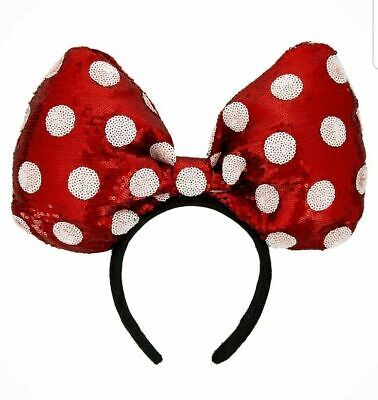 Disney Parks Minnie Mouse Large Polka Red Bow Dot Sequin Ears Headband  | eBay | eBay US