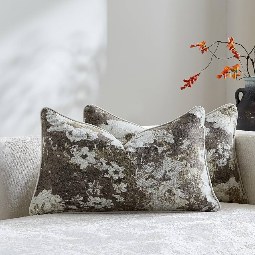 ORTIGIA Pack of 2 Vintage Floral Throw Pillow Covers 12x20 Boho Chenille Throw Pillow Cover Farmh... | Amazon (US)