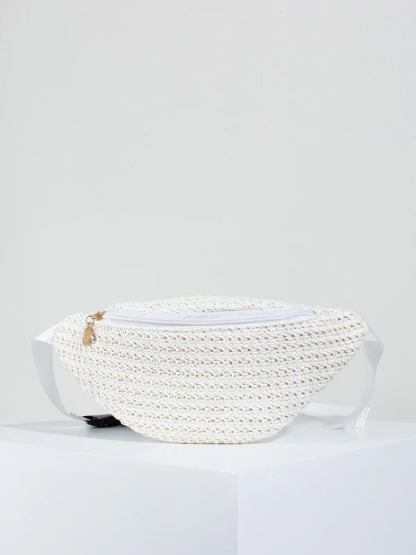 Minimalist Zipper Front Straw Fanny Pack | SHEIN