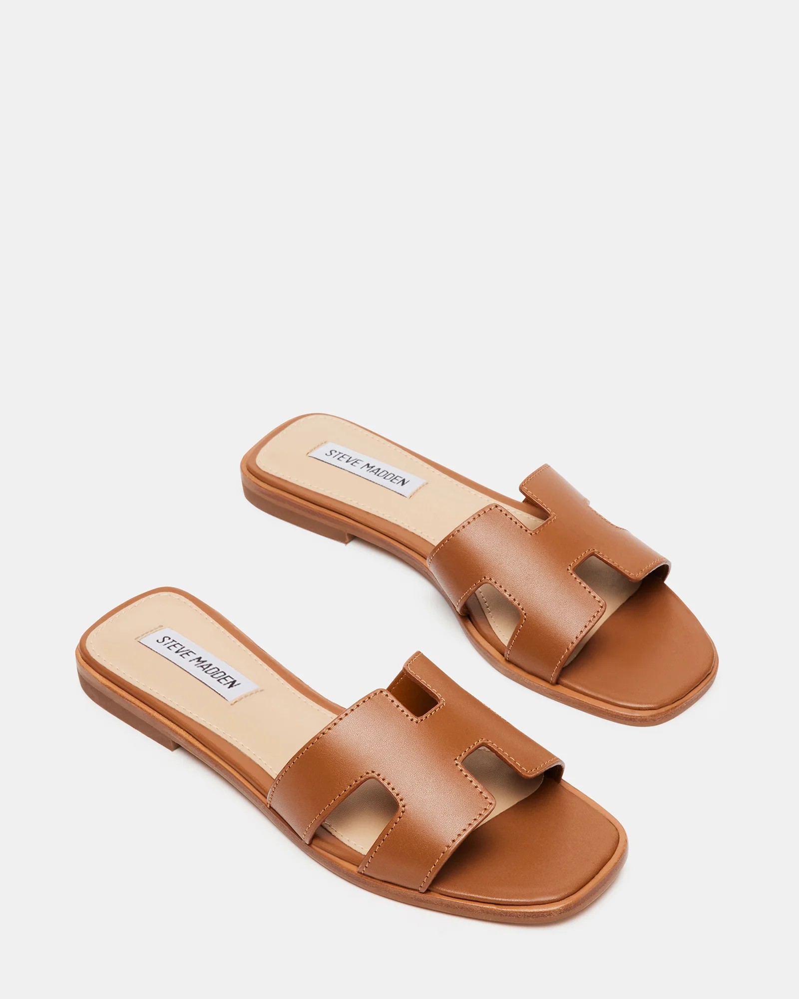HADYN Tan Leather Women's Slide Sandals | Women's Designer Sandals | Steve Madden (Canada)