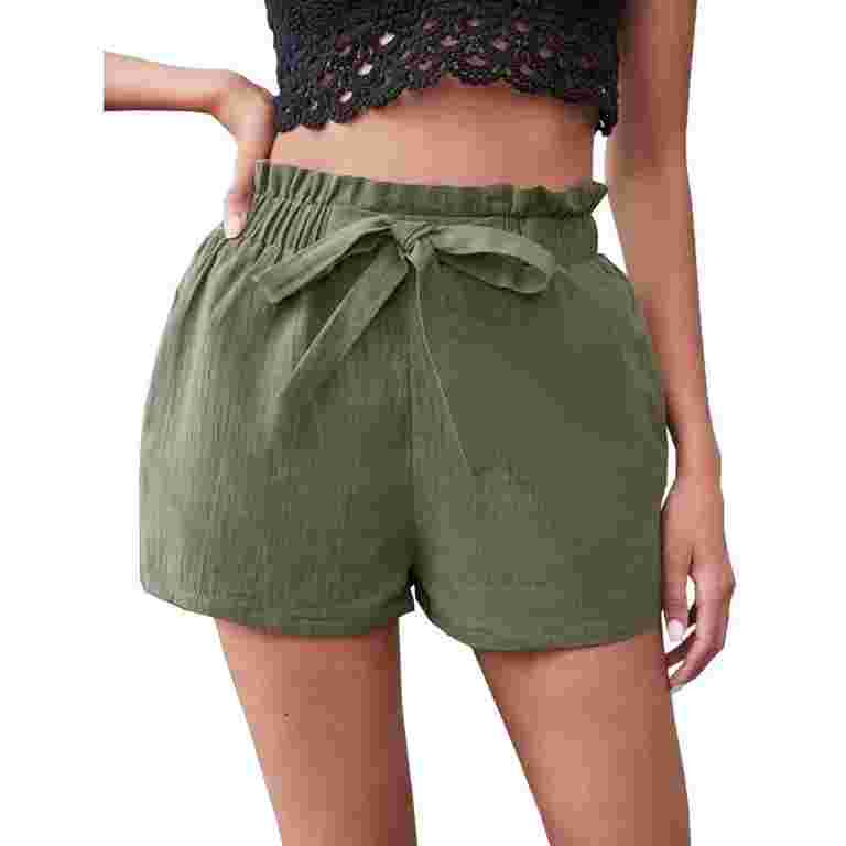 Lovskoo Shorts for Women Cotton and Linen Solid Color Summer Loose Casual Comfortable Bow Waist E... | Walmart (US)