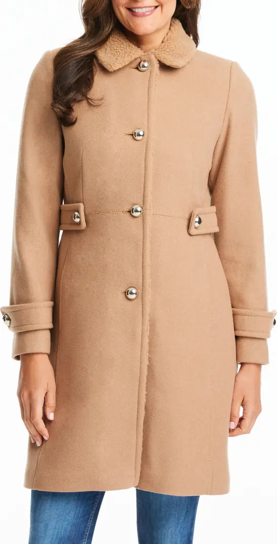 high pile fleece trim wool blend coat | Nordstrom